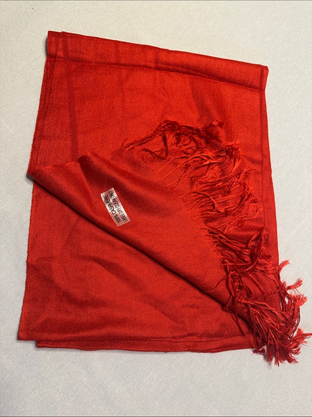 Classic Red Fringe 100% Cashmere Scarf NWOT